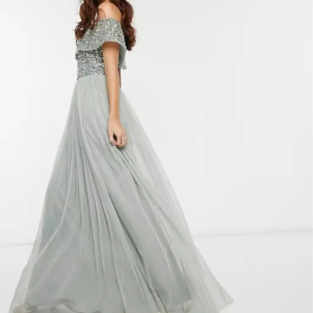 Maya Bardot Maxi Tulle Dress With Tonal Sequins
